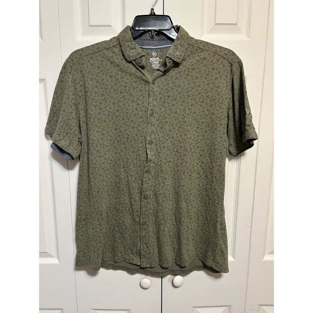 Kuhl, Born In The Mountains, Short Sleeve Button Up, Green w/Leaf Print, Large